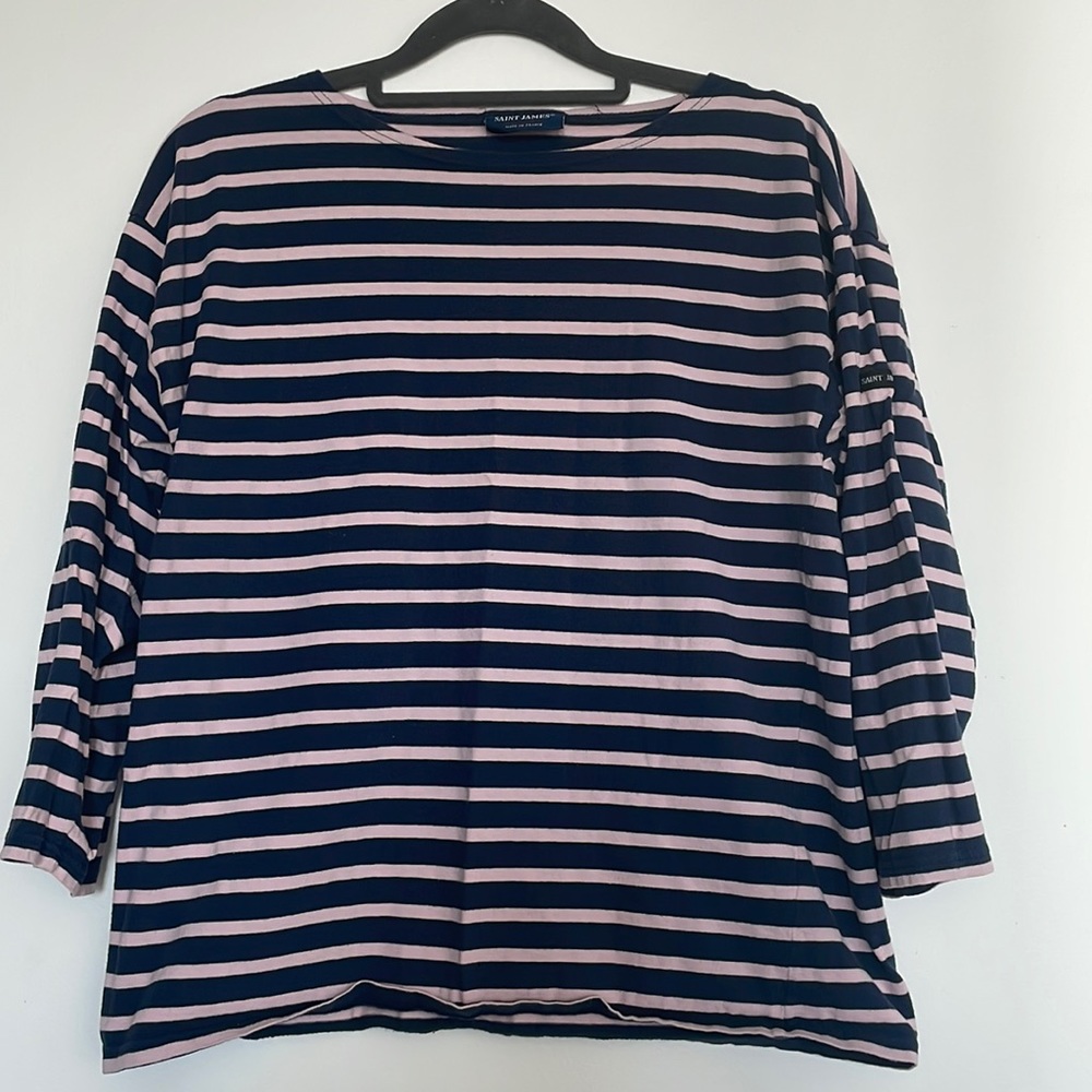 LAST DAYS. MOVING. CLOSE OUT. SAINT JAMES FRANCE NAVAL T SHIRT. PINK/NAVY BLUE